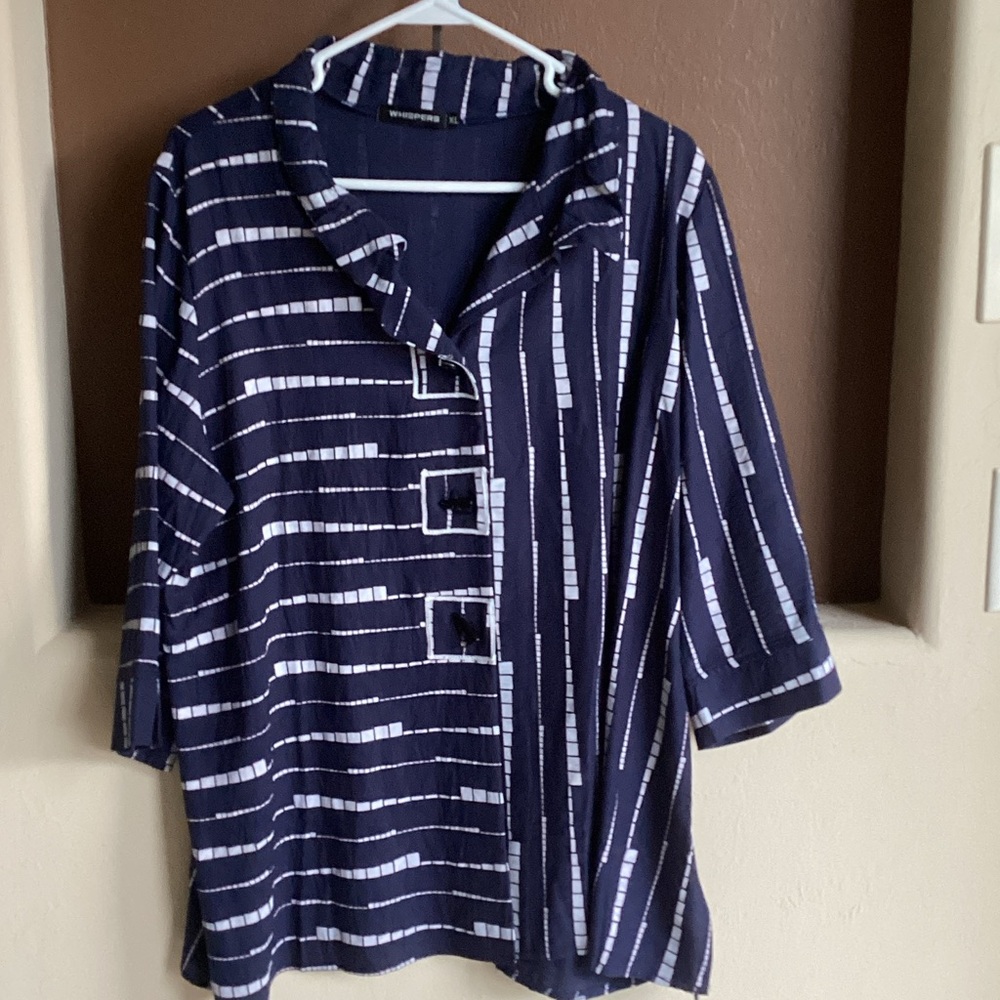 Navy and White Striped Women's Blouse
